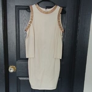 Elegant Cream Dress with Gold Accents